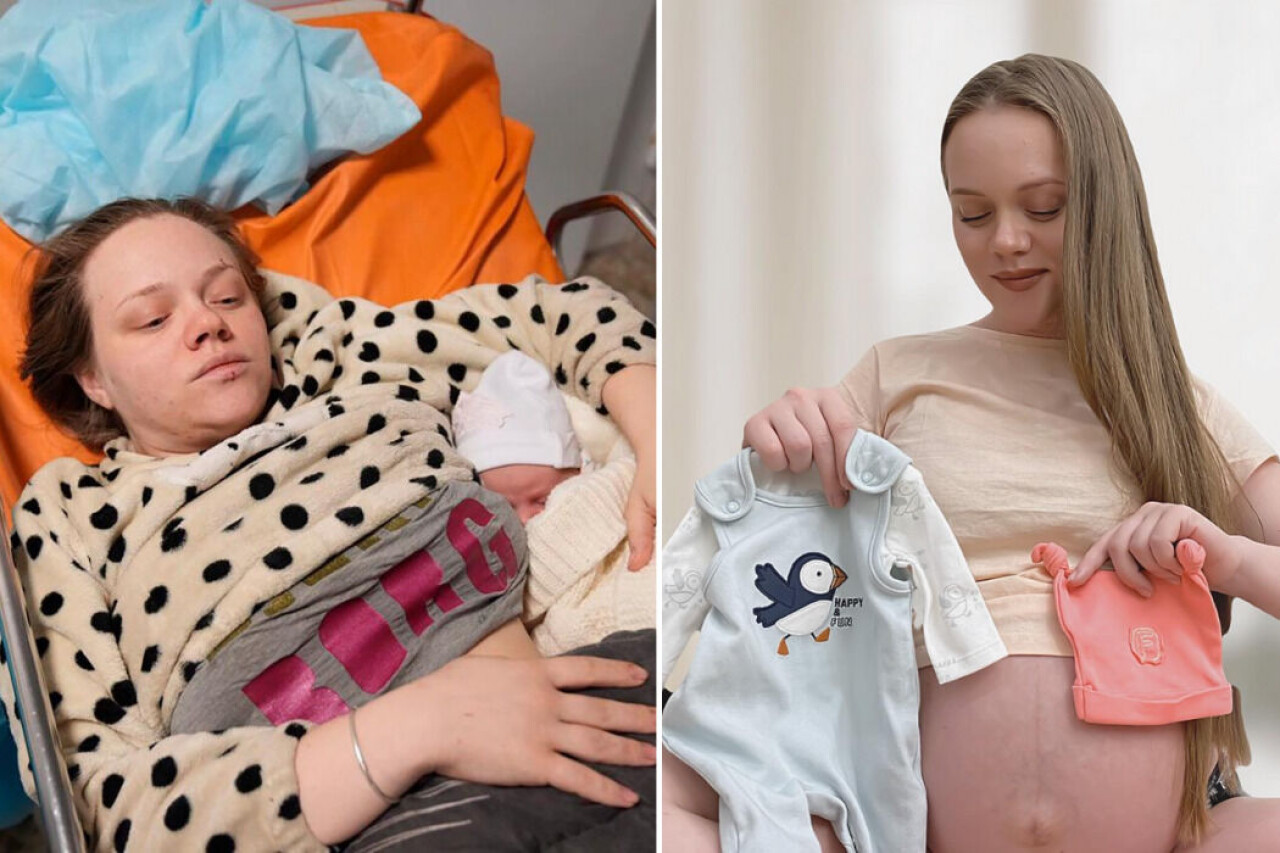 De nyblivna föräldrarna Marianna och Yuri med sin nyfödda dotter, Verkonika.