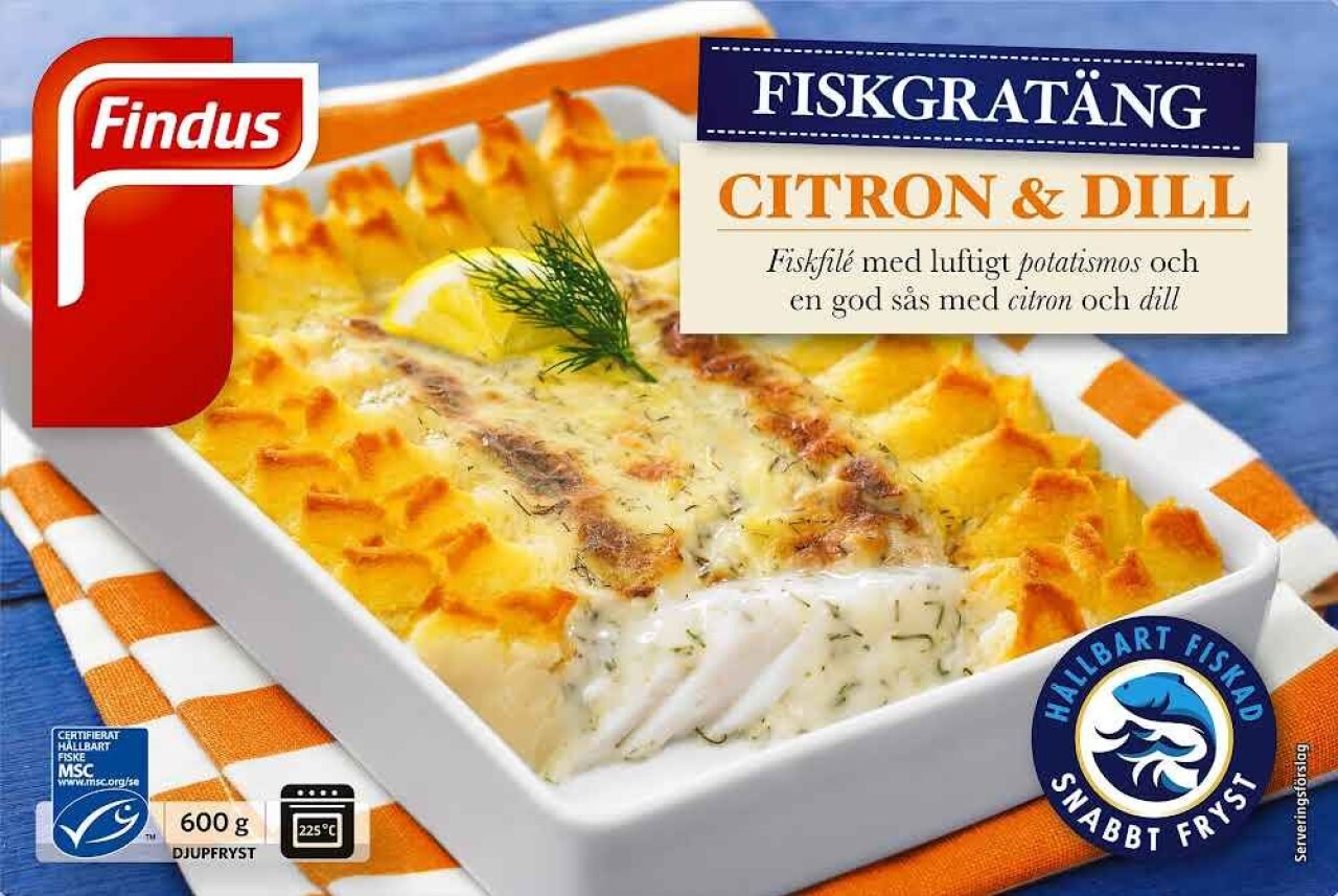 Fiskgratängen kan innehålla räkor trots att det inte framgår av innehållsförteckningen.