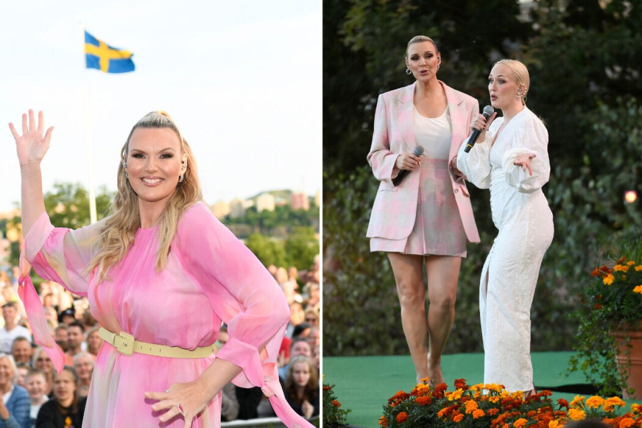 Sanna Nielsen gör sitt sista Allsång på Skansen. Under sina år som programledare för det populära programmet har hon bland annat sjungit med Lill-Babs, Timbuktu och som bilden visar, med Monica Mac. .