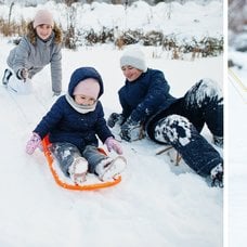 Barn som åker pulka.