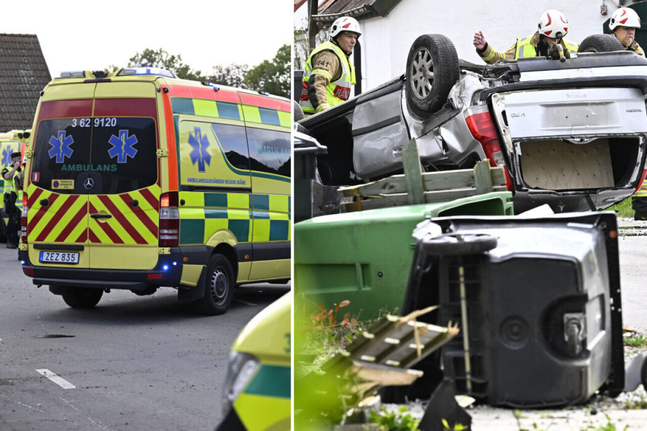 Tre ungdomar har förts till sjukhus sedan en A-traktor voltat i Anderslöv i södra Skåne.